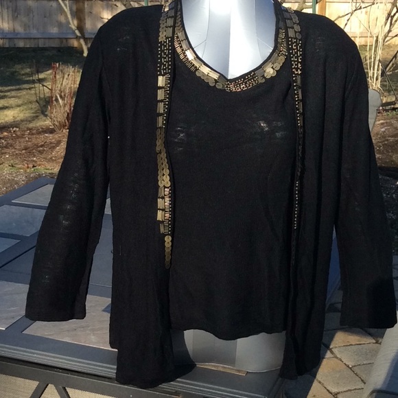 VTG 1990’s Blk Silk Knit Gold Embellished Twinset S - Picture 1 of 8
